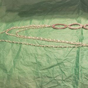 Worthington Long Necklace Hammered Silver 3 strands 30-35 in